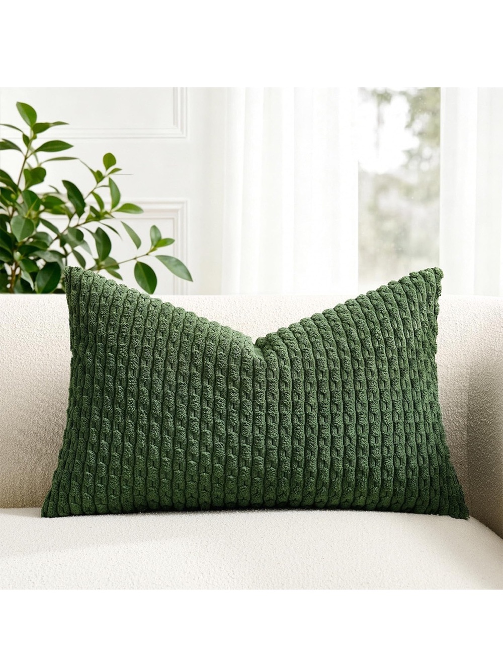 Green Knit Textured Lumbar Pillow -